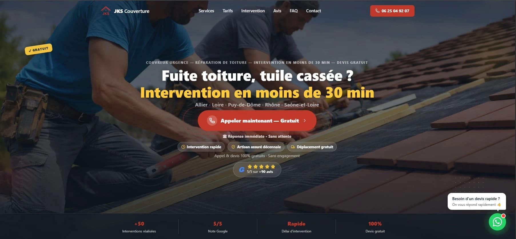 Capture du site Couvreur Urgence Loire